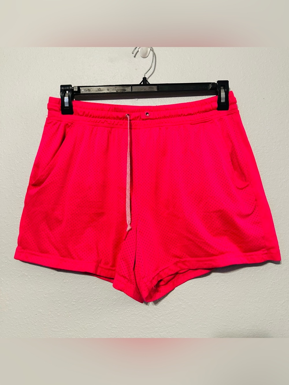 Athletic Works juniors kid girls LARGE 12-14 Neon Pink Mesh Drawstring Shorts